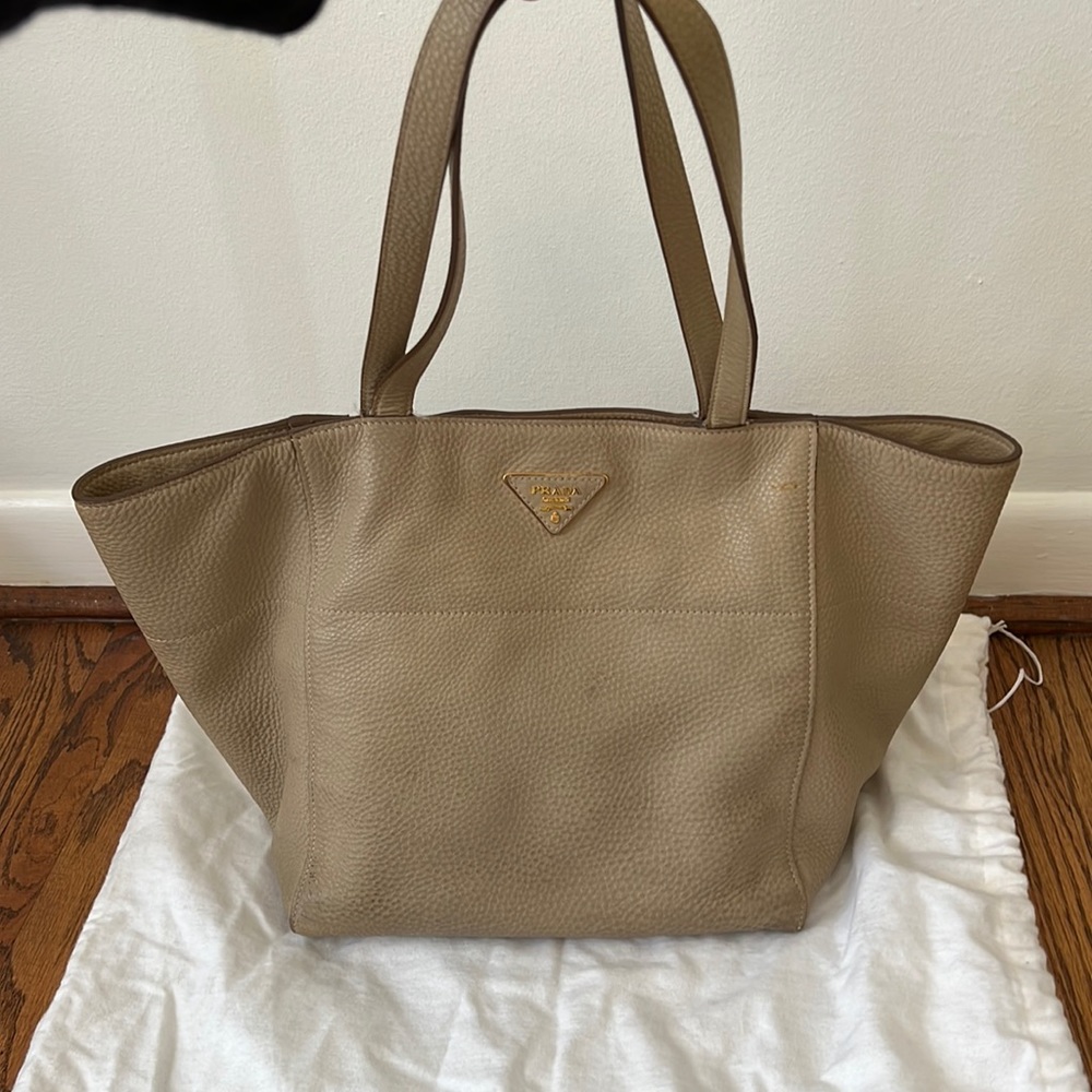 Prada Tote - tan pebbled leather